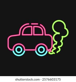 Icon car pollution. Global warming elements. Icon in neon style.