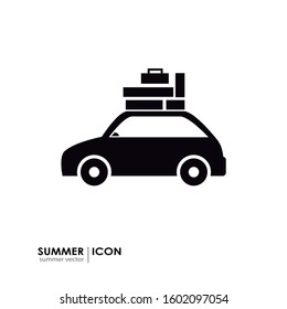 Icon of a car with suitcases. Vacation icon.