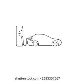 Icon of a car that is charging. Thin line icon