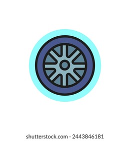 Icon of car wheel. Alloy, tire, disc. Car service concept. Can be used for topics like automobile, car accessory, technical support.