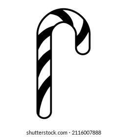 Icon caramel cane. A hard caramel stick in the shape of a cane. Christmas and New Year's sweetness. Vector illustration isolated on a white background.