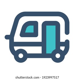 icon caravan using filled line style and blue color
