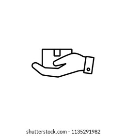 Icon Cardboard Box Delivering Hand Holding Hand To Hand Parcel Graphic Design Single Icon Vector.outline Cargo Box In Hand Vector Icon For App,web Design,web Sites.