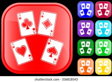 Icon of cards on shiny square buttons