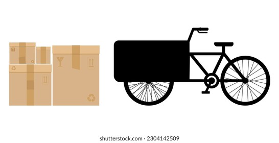 Icon of cargo bike and cardboard boxes. vector illustration