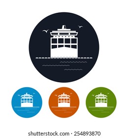 Icon cargo container ship transports containers,  four types of colorful round icons cargo ship,  vector illustration