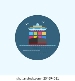 Icon cargo container ship, ship transports containers,  vector illustration