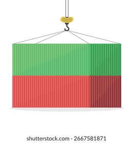 Icon of cargo containers and overhead crane on white background. Cargo transportation. Export.