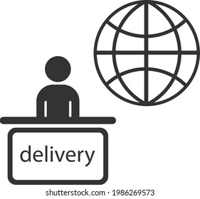 Icon of cargo delivery around the world. Delivery service. The image is intended for applications and websites. Vector illustration isolated on a white background.