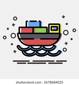 Icono de barco de carga. Exportar Elementos de importación. Icono en estilo MBE.