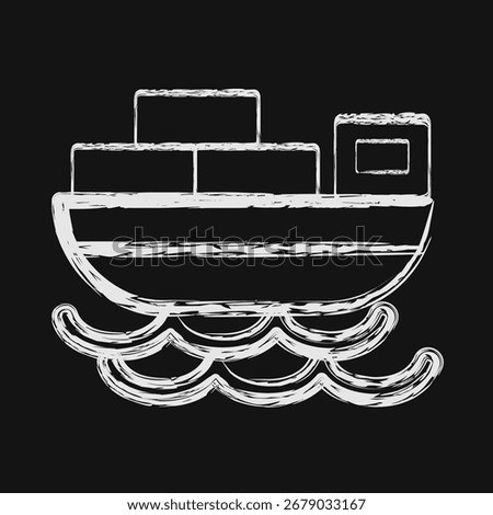 Icon cargo ship. Export import elements. Icon in chalk style.