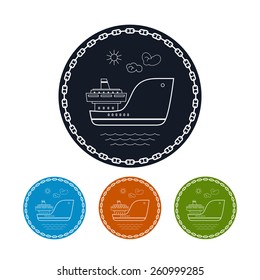 Icon  cargo ship,  four types of colorful round icons  dry cargo ship  in the circle of the chain  , vector illustration