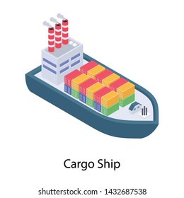 
Icon of cargo ship in isometric design.
