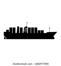 Icon Cargo ship tanker with containers in the ocean. Delivery, transportation, shipping freight transportation Vector isolated cartoon flat style