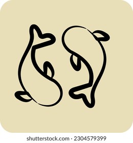 Icon Carps. suitable for Japanese symbol. hand drawn style. simple design editable. design template