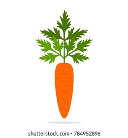 Icon of carrot with herbs in a flat style. vector illustration isolated on white background
