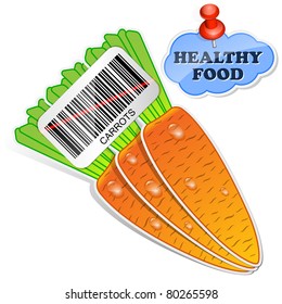 Icon carrots with barcode by healthy food. Vector illustration