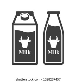 Icon carton packaging and plastic milk bottle. Vector on white background