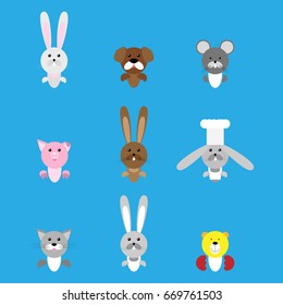 Icon of cartoon animals. Set of cute animals. Vector illustration.