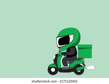 Icon or cartoon character flat style of motorcycle rider, transportation, courier, food delivery services for banner, poster advertising or promotion design. copy space.