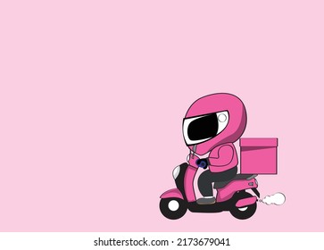 Icon or cartoon character flat style of motorcycle rider, transportation, courier, food delivery services for banner, poster advertising or promotion design. copy space.