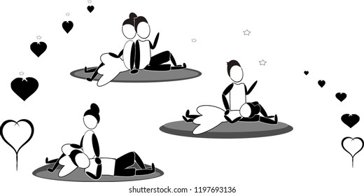 icon Cartoon Couple, Woman-Man, Cartoon Concept, Love Emotion, Friends and Romance, Pink Heart,Sit back, relax, Talk comfortably,  To decorate the page Messages or labels