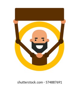 Icon cartoon guy. Vector illustration of a young man with a sign in flat style and blank space for inscriptions.
