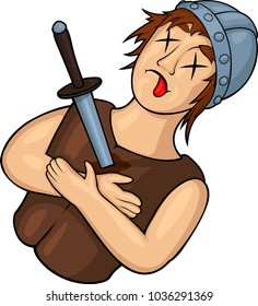 Icon with cartoon killed medieval character on white background