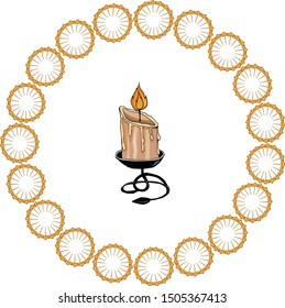  icon in cartoon style vector symbol stock illustration.                                                                                          Christmas background with burning candle from paraffin