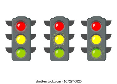 Icon cartoon traffic light. Signals with red light above yellow and green. Isolated on white background. Vector illustration