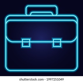 The icon, the case is neon, blue on a dark blue background. Vector illustration