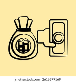 Icon cash back. Cashless society elements. Icon in hand drawn style.