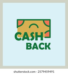 Icon for Cash Back Service with Green Text and a Yellow Bill with Rounded Corners