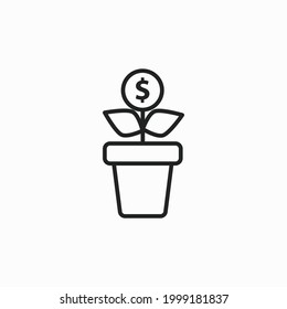 Icon Cash Flower. Money Tree Icon Vector. Growing Money Tree Big Coin With Dollar Sign Plant In The Pot. Financial Growth Concept. Successful Business Icon.