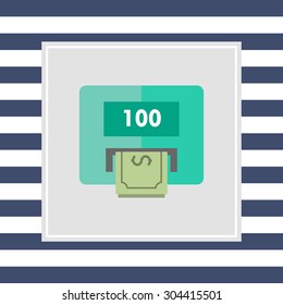 Icon of cash machine with hundred dollar, banknote 