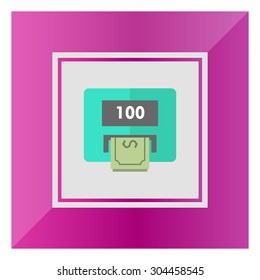 Icon of cash machine with hundred dollar, banknote 
