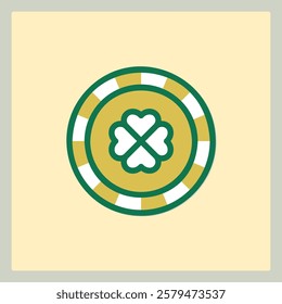 Icon of a Casino Chip with a Four-Leaf Clover Design in Gold and Green