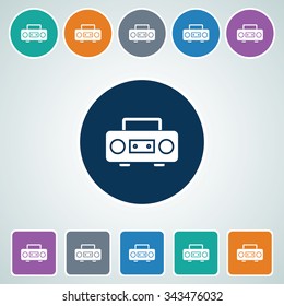 Icon of Cassette Player in Multi Color Circle & Square Shape. Eps-10.