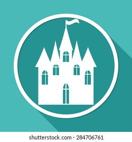Icon castle on white circle with a long shadow