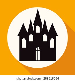 Icon castle on white circle with a long shadow