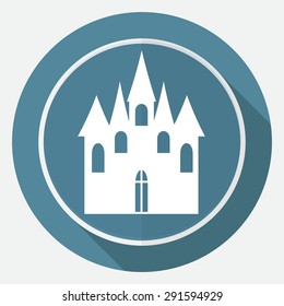 Icon castle on white circle with a long shadow