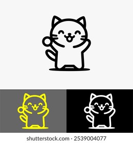 Icon cat cute line art vector black and white 