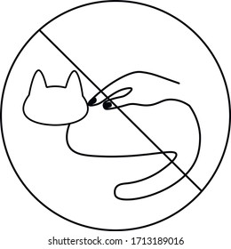 the icon of the cat and hands in the crossed out circle, meaning "no cats". black vector graphics