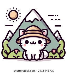 icon cat hiking adorable and cute design vector Illustration