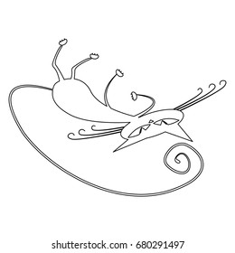 Icon of a cat lying on its back. Silhouette of a cat with a long swirling tail. Vector illustration.