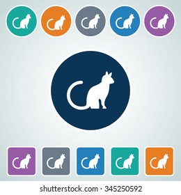 Icon of Cat in Multi Color Circle & Square Shape. Eps-10.