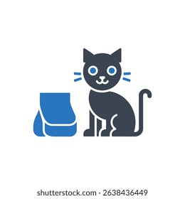 Icon of a cat sitting beside a bag.