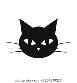 Icon of a cat's muzzle with a long mustache and a small tuft on its head. Vector illustration.