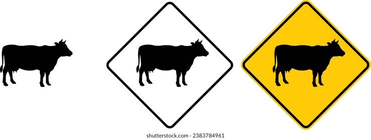 icon caution animal sign  yellow outline traffic warning sign design for yellow background and black and white background