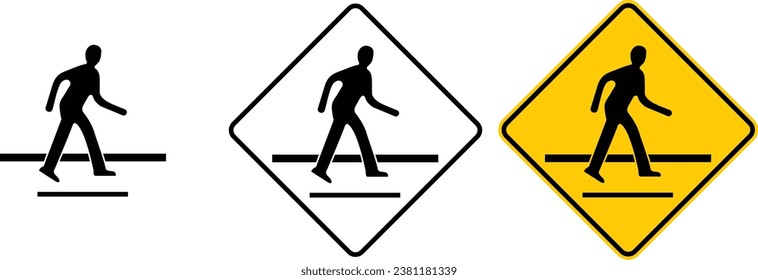 icon caution sign crossing the road yellow outline traffic warning sign design for yellow background and black and white background